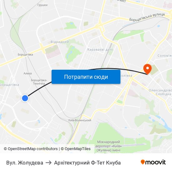 Вул. Жолудєва to Архітектурний Ф-Тет Кнуба map