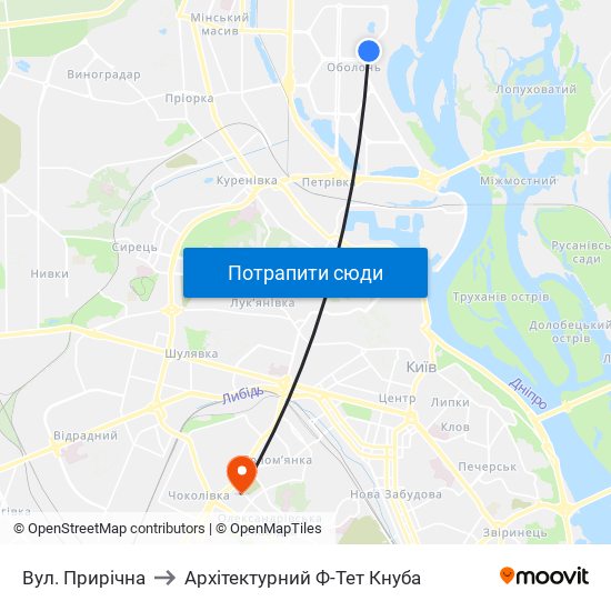 Вул. Прирічна to Архітектурний Ф-Тет Кнуба map