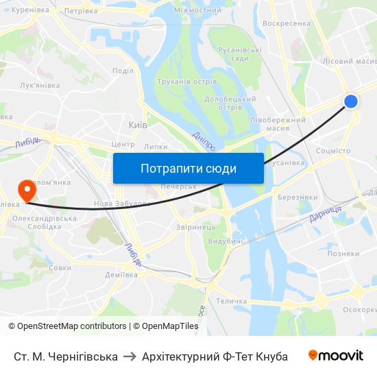 Ст. М. Чернігівська to Архітектурний Ф-Тет Кнуба map