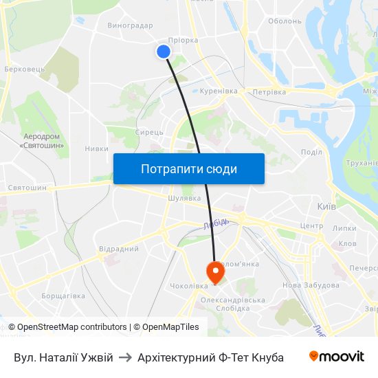 Вул. Наталії Ужвій to Архітектурний Ф-Тет Кнуба map