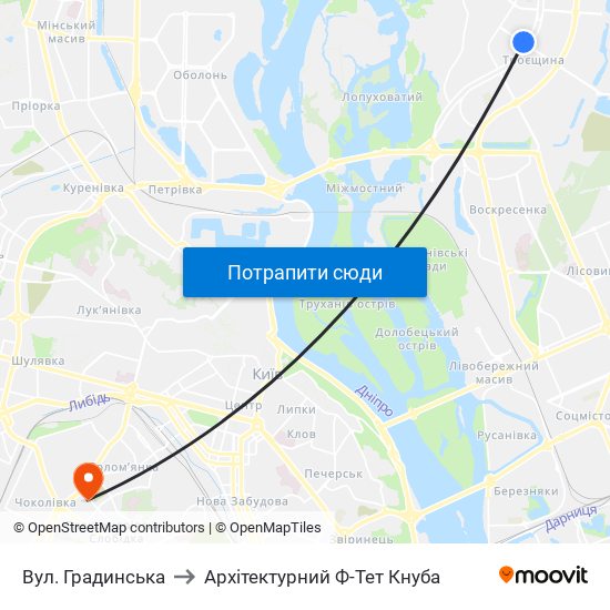 Вул. Градинська to Архітектурний Ф-Тет Кнуба map