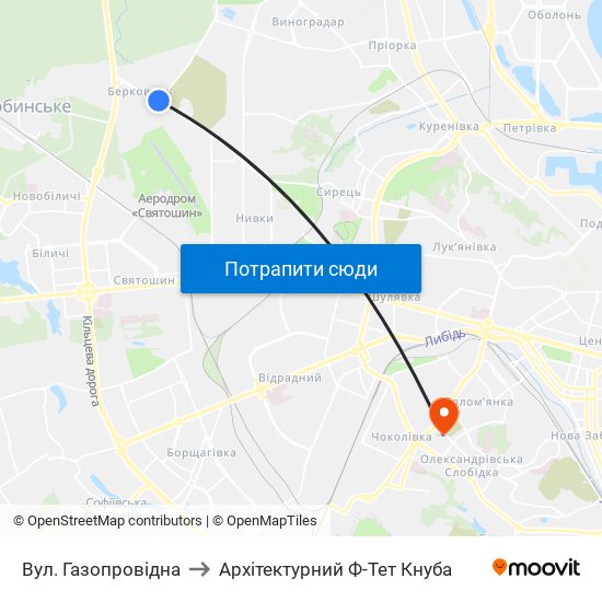 Вул. Газопровідна to Архітектурний Ф-Тет Кнуба map