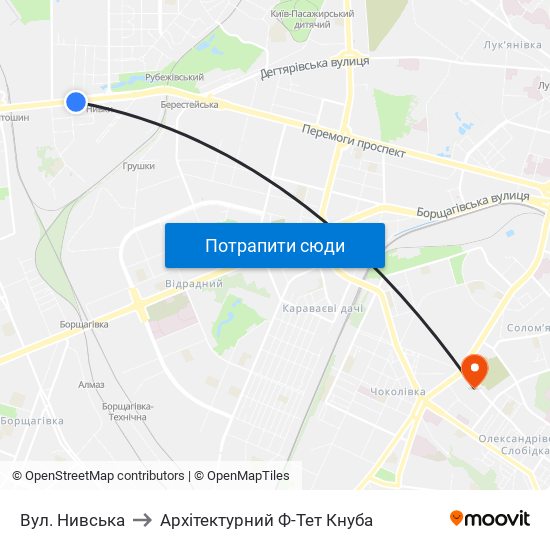 Вул. Нивська to Архітектурний Ф-Тет Кнуба map