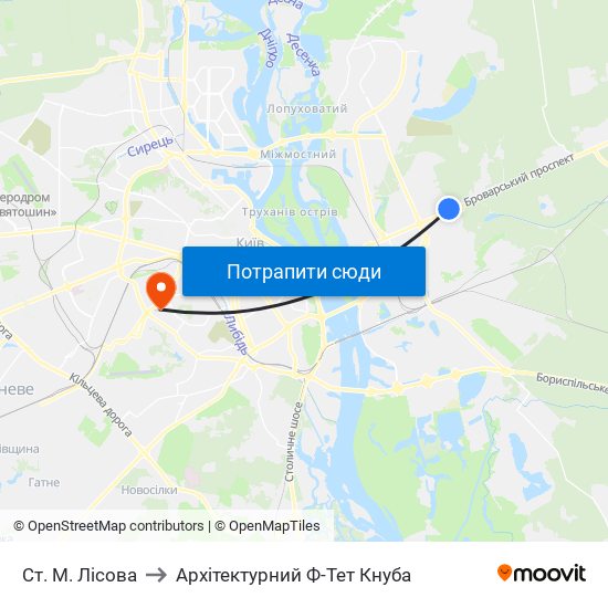 Ст. М. Лісова to Архітектурний Ф-Тет Кнуба map