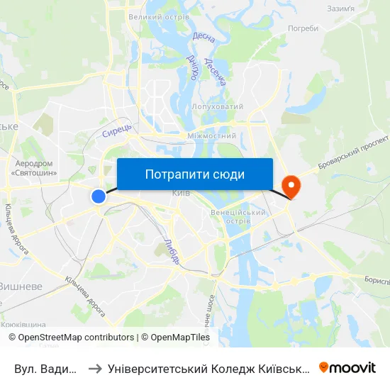 Вул. Вадима Гетьмана to Університетський Коледж Київського Університету Ім. Б. Грінченка map