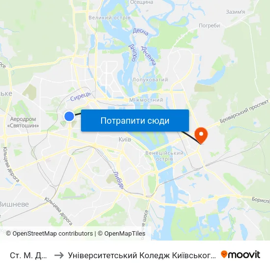 Ст. М. Дорогожичі to Університетський Коледж Київського Університету Ім. Б. Грінченка map