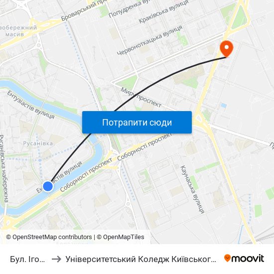 Бул. Ігоря Шамо to Університетський Коледж Київського Університету Ім. Б. Грінченка map