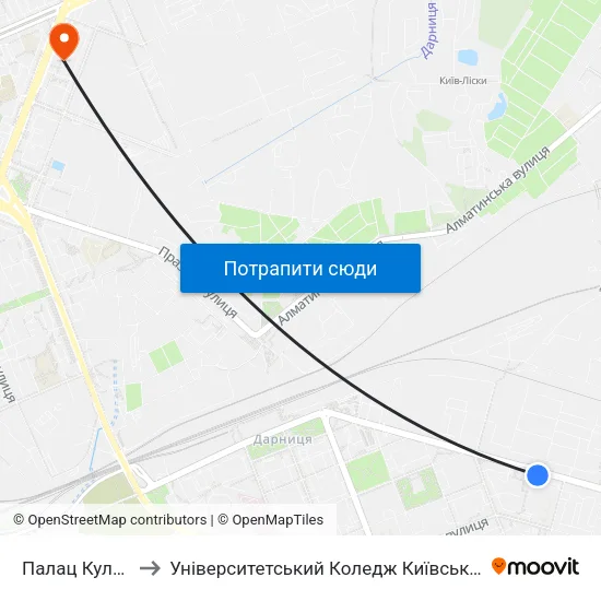 Палац Культури Дніпро to Університетський Коледж Київського Університету Ім. Б. Грінченка map