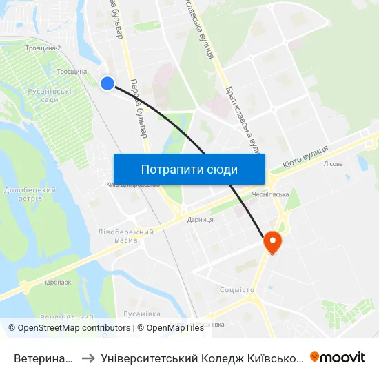 Ветеринарна Клініка to Університетський Коледж Київського Університету Ім. Б. Грінченка map