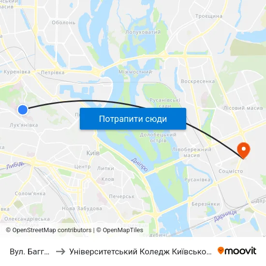 Вул. Багговутівська to Університетський Коледж Київського Університету Ім. Б. Грінченка map