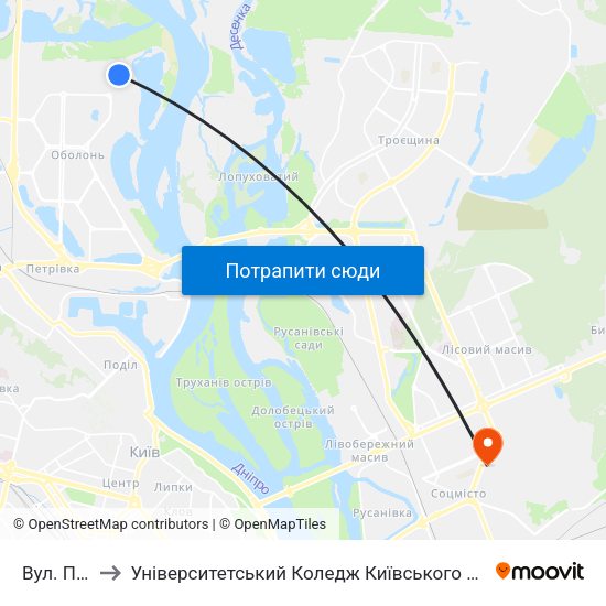 Вул. Північна to Університетський Коледж Київського Університету Ім. Б. Грінченка map