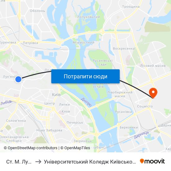 Ст. М. Лук'Янівська to Університетський Коледж Київського Університету Ім. Б. Грінченка map