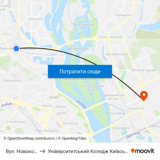 Вул. Новокостянтинівська to Університетський Коледж Київського Університету Ім. Б. Грінченка map