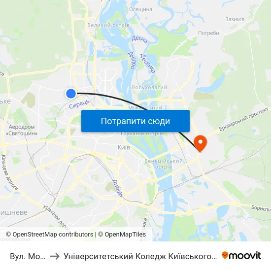 Вул. Мостицька to Університетський Коледж Київського Університету Ім. Б. Грінченка map