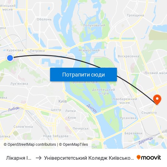 Лікарня Ім. Павлова to Університетський Коледж Київського Університету Ім. Б. Грінченка map