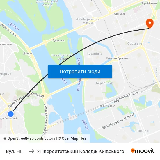 Вул. Німанська to Університетський Коледж Київського Університету Ім. Б. Грінченка map