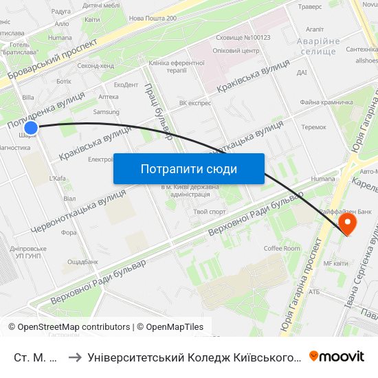 Ст. М. Дарниця to Університетський Коледж Київського Університету Ім. Б. Грінченка map