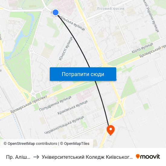 Пр. Алішера Навої to Університетський Коледж Київського Університету Ім. Б. Грінченка map
