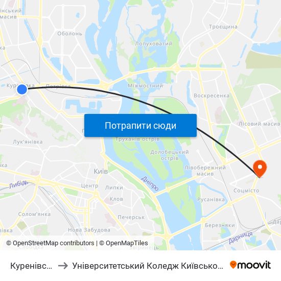 Куренівський Парк to Університетський Коледж Київського Університету Ім. Б. Грінченка map