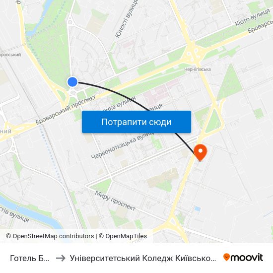 Готель Братислава to Університетський Коледж Київського Університету Ім. Б. Грінченка map