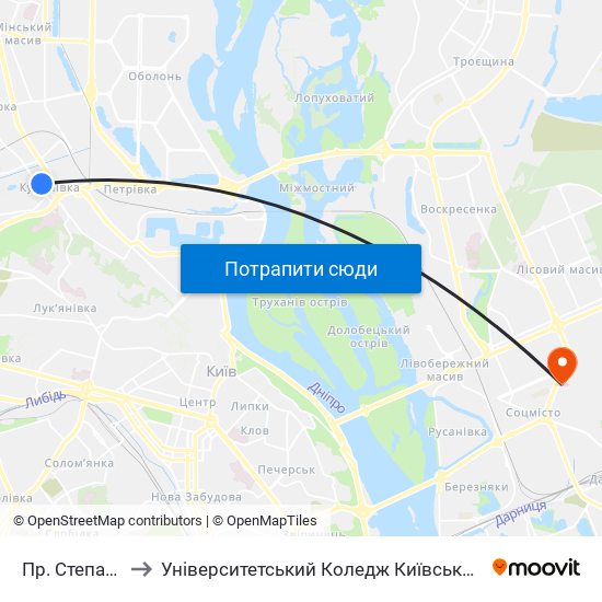 Пр. Степана Бандери to Університетський Коледж Київського Університету Ім. Б. Грінченка map