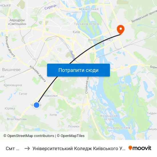 Смт Чабани to Університетський Коледж Київського Університету Ім. Б. Грінченка map
