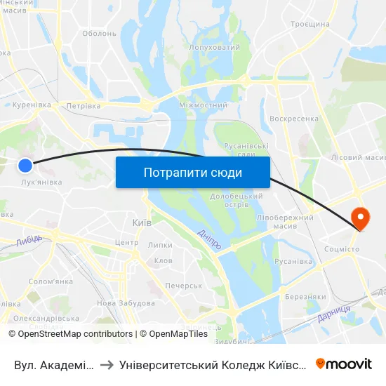 Вул. Академіка Ромоданова to Університетський Коледж Київського Університету Ім. Б. Грінченка map