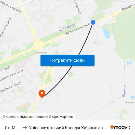 Ст. М. Лісова to Університетський Коледж Київського Університету Ім. Б. Грінченка map