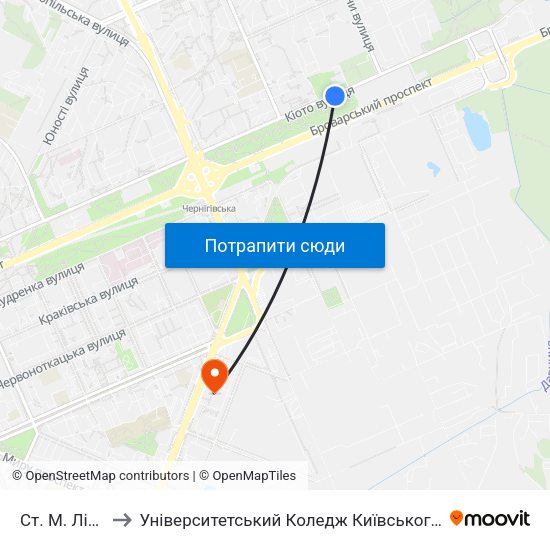 Ст. М. Лісова (242) to Університетський Коледж Київського Університету Ім. Б. Грінченка map