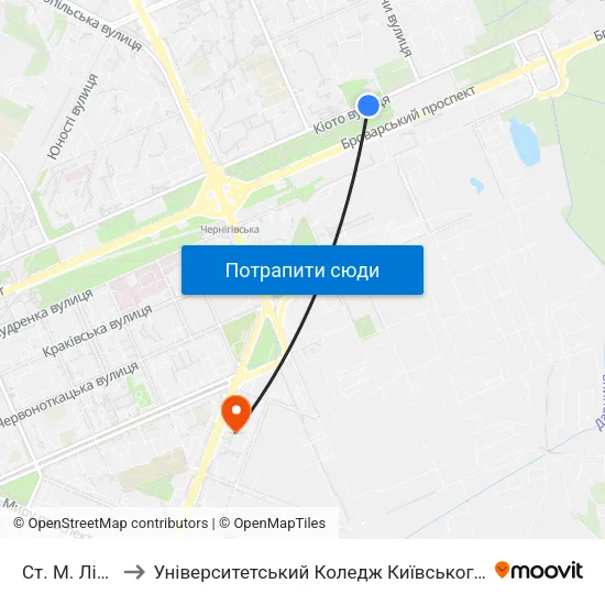 Ст. М. Лісова (242) to Університетський Коледж Київського Університету Ім. Б. Грінченка map