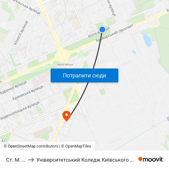 Ст. М. Лісова to Університетський Коледж Київського Університету Ім. Б. Грінченка map