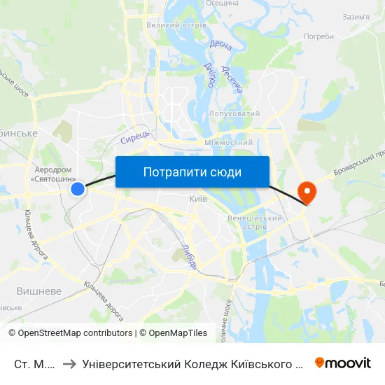 Ст. М. Нивки to Університетський Коледж Київського Університету Ім. Б. Грінченка map