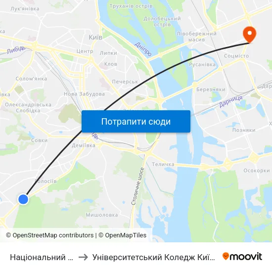 Національний Виставковий Центр to Університетський Коледж Київського Університету Ім. Б. Грінченка map