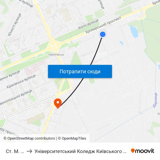 Ст. М. Лісова to Університетський Коледж Київського Університету Ім. Б. Грінченка map