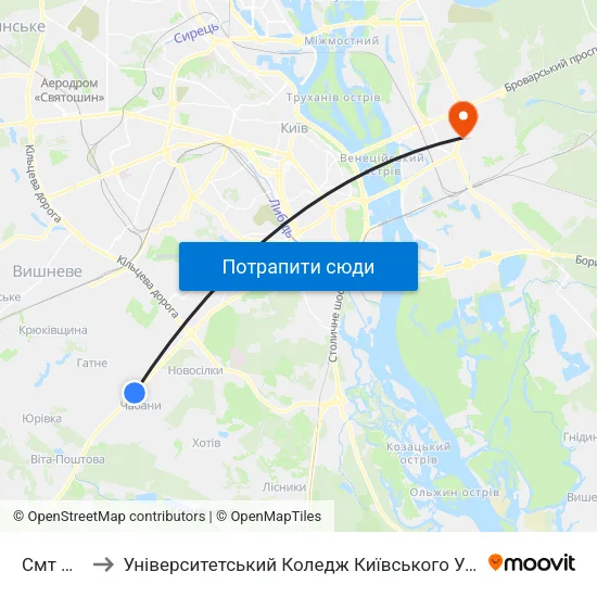 Смт Чабани to Університетський Коледж Київського Університету Ім. Б. Грінченка map