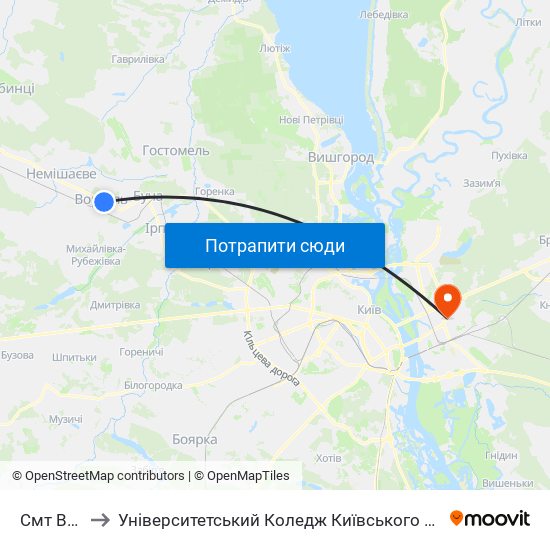 Смт Ворзель to Університетський Коледж Київського Університету Ім. Б. Грінченка map