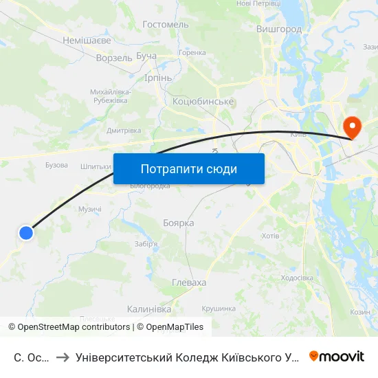 С. Осикове to Університетський Коледж Київського Університету Ім. Б. Грінченка map