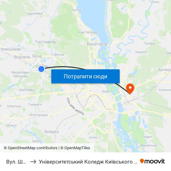 Вул. Шевченка to Університетський Коледж Київського Університету Ім. Б. Грінченка map