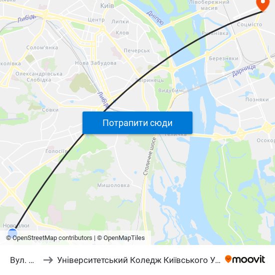 Вул. Озерна to Університетський Коледж Київського Університету Ім. Б. Грінченка map