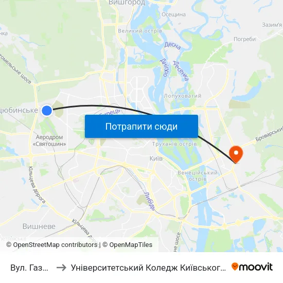 Вул. Газопровідна to Університетський Коледж Київського Університету Ім. Б. Грінченка map
