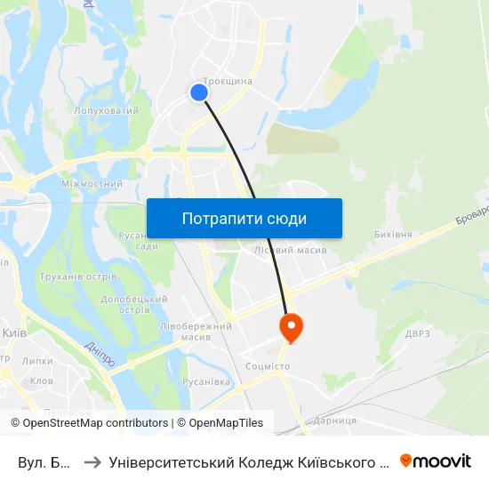 Вул. Бальзака to Університетський Коледж Київського Університету Ім. Б. Грінченка map