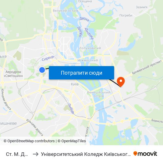 Ст. М. Дорогожичі to Університетський Коледж Київського Університету Ім. Б. Грінченка map