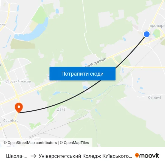 Школа-Інтернат to Університетський Коледж Київського Університету Ім. Б. Грінченка map