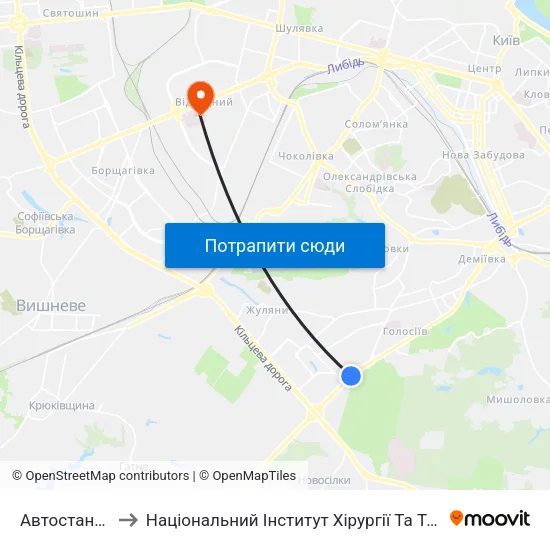 Автостанція Південна to Національний Інститут Хірургії Та Трансплантології Імені О.О. Шалімова map