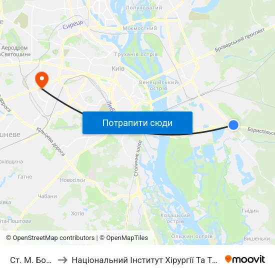 Ст. М. Бориспільська to Національний Інститут Хірургії Та Трансплантології Імені О.О. Шалімова map