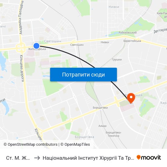 Ст. М. Житомирська to Національний Інститут Хірургії Та Трансплантології Імені О.О. Шалімова map