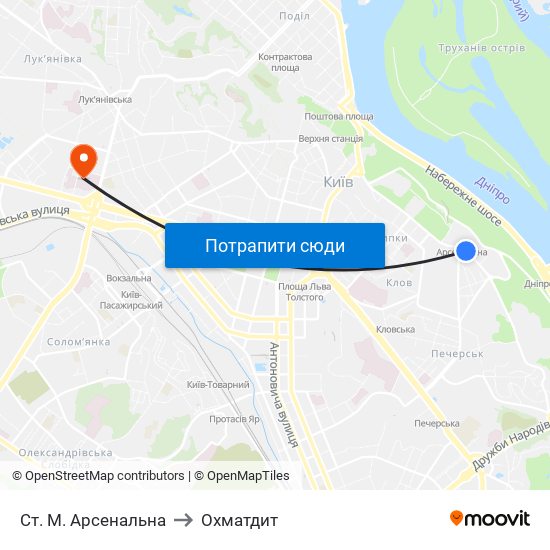 Ст. М. Арсенальна to Охматдит map