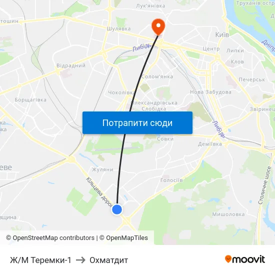 Ж/М Теремки-1 to Охматдит map