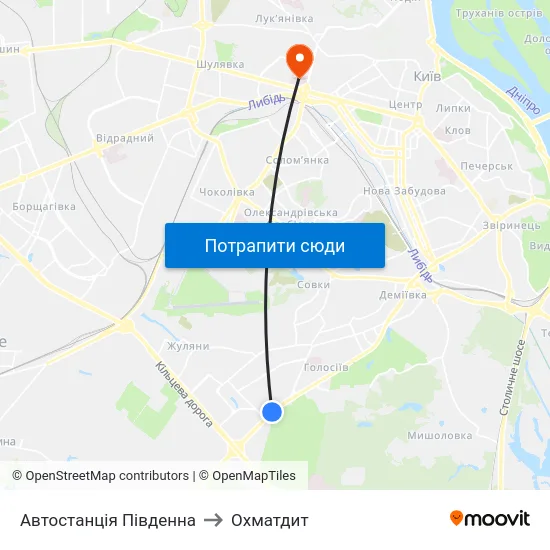 Автостанція Південна to Охматдит map