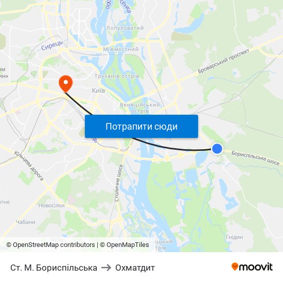 Ст. М. Бориспільська to Охматдит map